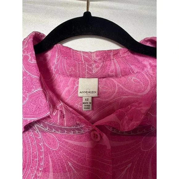 Vintage 100% Silk Anne Klein Long Sleeve Sheer Button Up Women Sz 12 Cowgirlcore - Picture 3 of 4